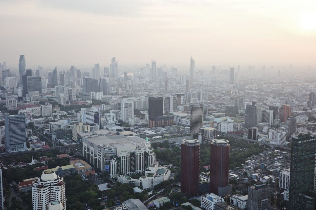 Bangkok skyline under PM2.5 air pollution haze