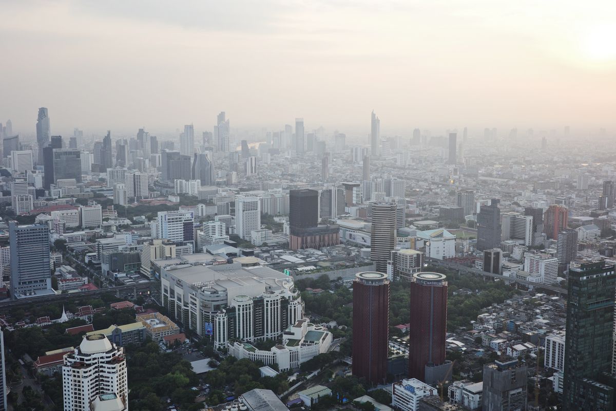 Bangkok skyline under PM2.5 air pollution haze